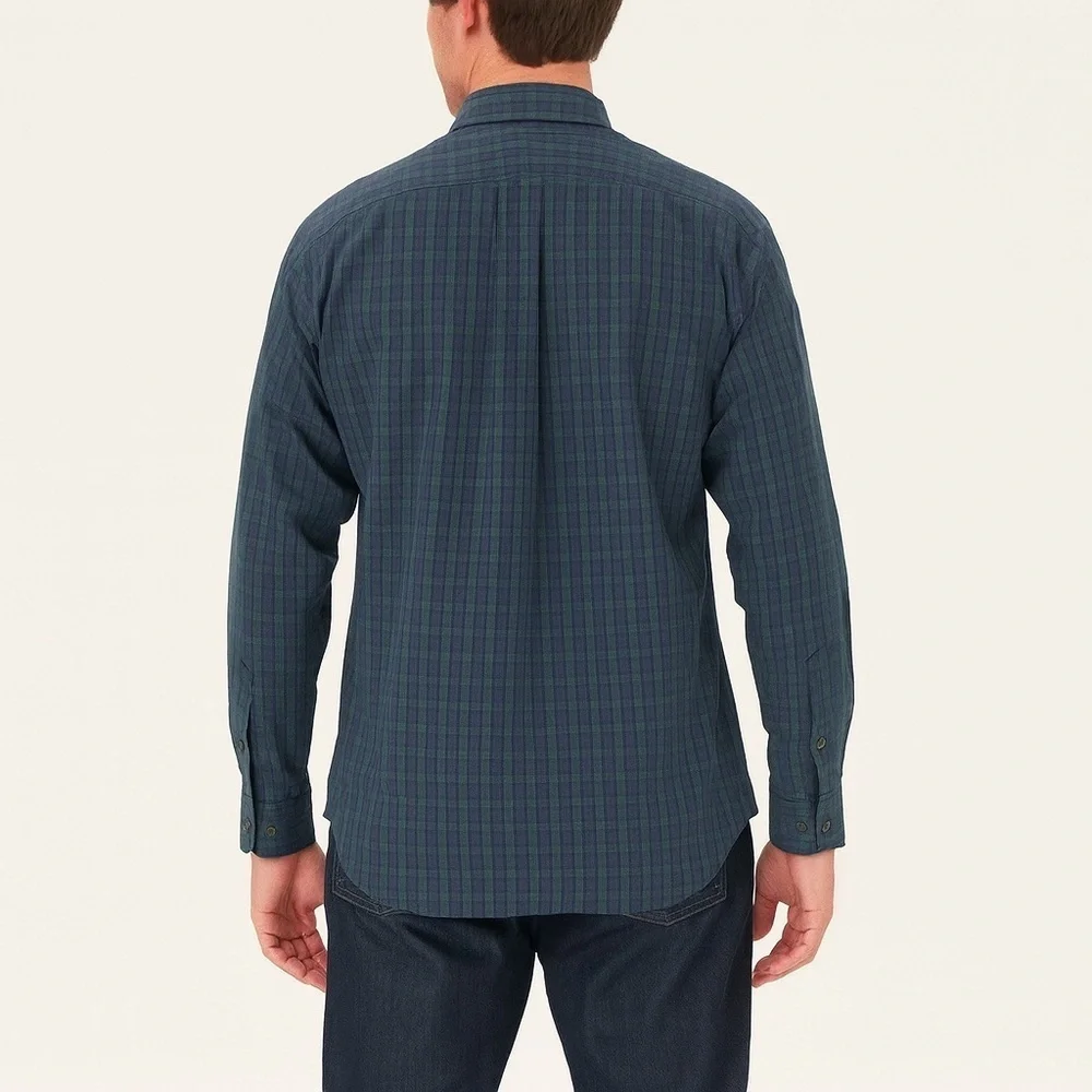 Land's End Mens Black Watch Plaid Tailor Fit Button Down Shirt 17.5/36T EUC #826